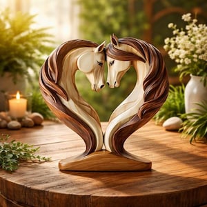 Wood Horse Sculpture – Minimalist Wooden Animal Home Decor