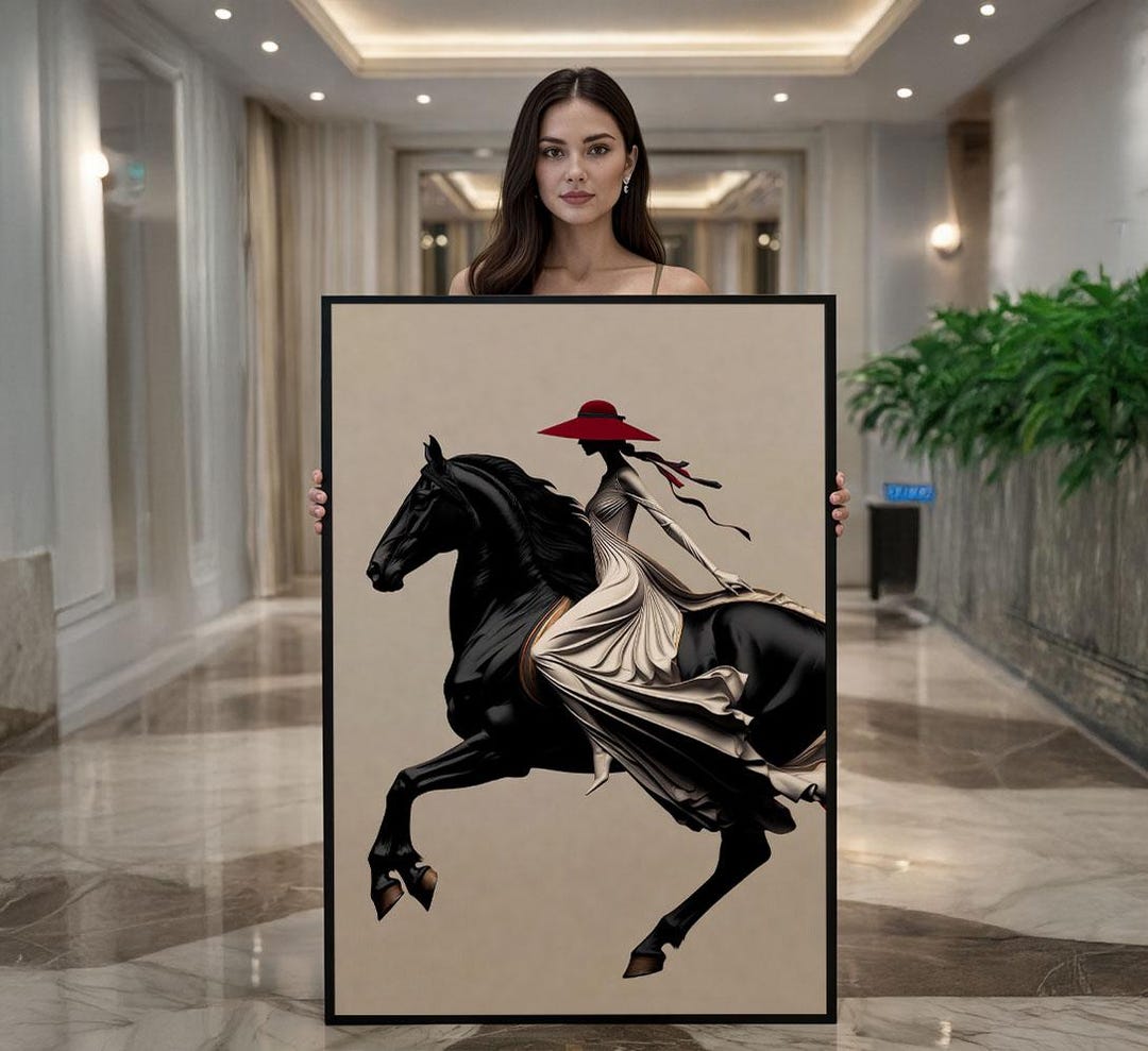 Elegant Woman Riding Horse Canvas Wall Art Print Modern Living Room ...