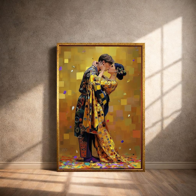 Gustav Klimt Inspired Golden Kiss Canvas Wall Art Print Luxurious ...
