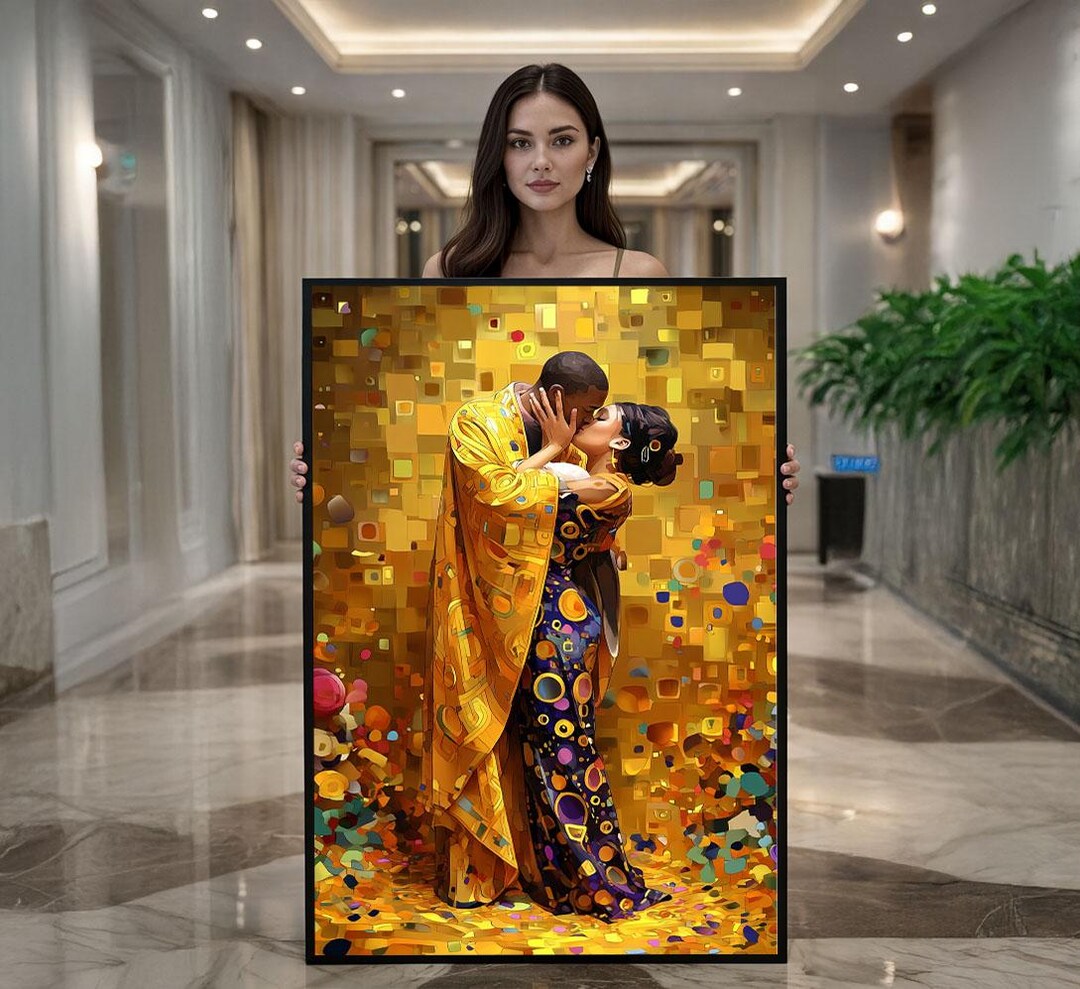 Gustav Klimt Inspired Golden Lovers Canvas Wall Art Print Art Nouveau ...