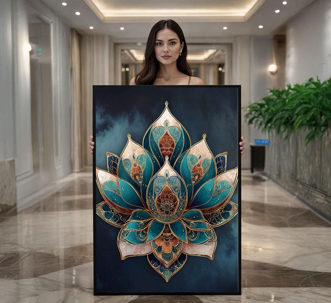 Transformative Teal Gold Lotus Canvas Mandala Spiritual Art - Etsy