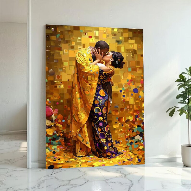 Gustav Klimt Inspired Golden Lovers Canvas Wall Art Print Art Nouveau ...