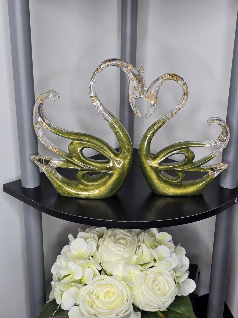 Handmade Resin Swan Decor Set – Gold Flakes, Mica Powder Accents - Etsy