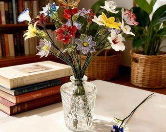 Composition florale en verre opale, sculpture de maison, décoration de table
