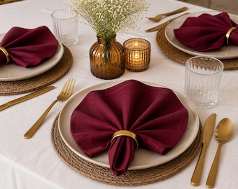Weinrote Stoffservietten Set Wiederverwendbarer Esstisch Küche Hochzeit Bauernhaus Leinendekor Elegant