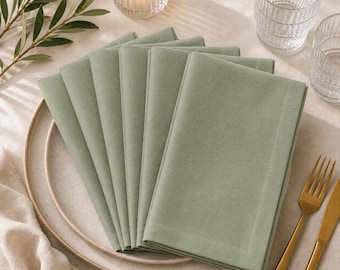 Servilletas de algodón verde salvia, juego reutilizable, de tela suave al tacto.