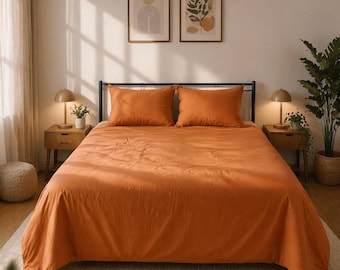 Terracotta Duvet Cover Set Burnt Orange Bedding Minimalist Boho Earth Tone Bedroom Decor