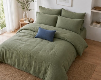 Washed Linen Duvet Cover Set, 4 Piece Bedding, Cinnamon Boho Luxury Natural Bedding