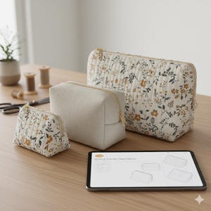 Quilted Toiletry Bag Sewing Pattern, Zipper Pouch Cosmetic Bag Tutorial