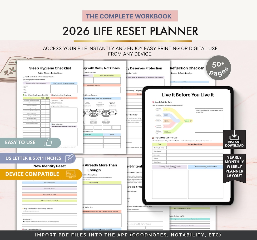 2026 Life Reset Planner Printable and Digital to Rebuild Habits ...
