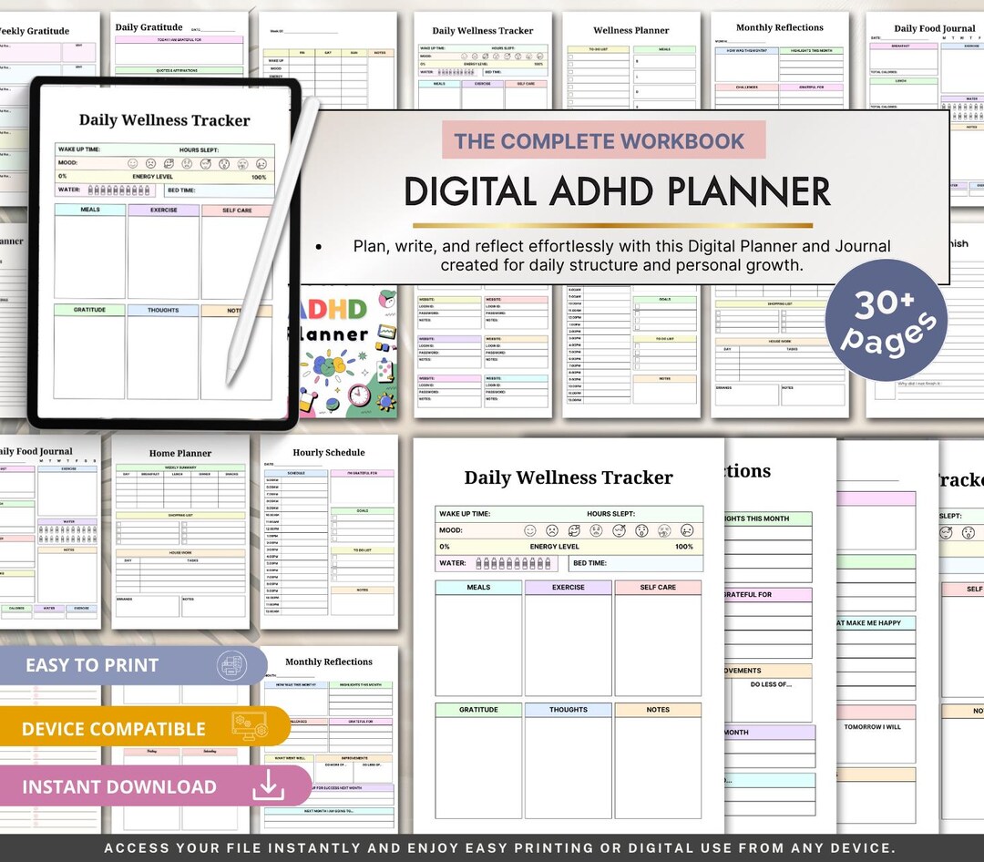 Digital ADHD Planner Bundle Designed for Focus, Flexible Routines, Task ...