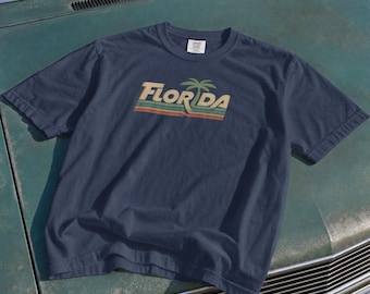 Camiseta retro de arcade de Florida, camiseta con palmeras de estética ochentera, camiseta vaporwave de Florida, regalo playero synthwave, recuerdo vintage de Florida para gamers