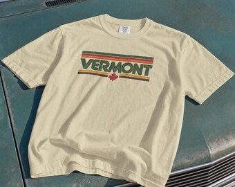 Vermont Retro T-shirt, Vintage Vermont bergshirt, Cadeau voor Vermont-liefhebber, Groene Bergstaat Kleding, Unisex vakantieshirt