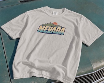 Nevada retro shirt, vintage Nevada T-shirt, verweerd staatsshirt, Nevada cadeau voor hem/haar, retro bergprint ronde hals