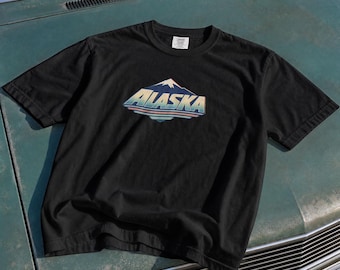 Vintage Alaska T-shirt, retro T-shirt van de staat Alaska, cadeau voor natuurliefhebbers, shirt met bergmotief, kleding voor buitenavonturen, unisex, zacht katoen