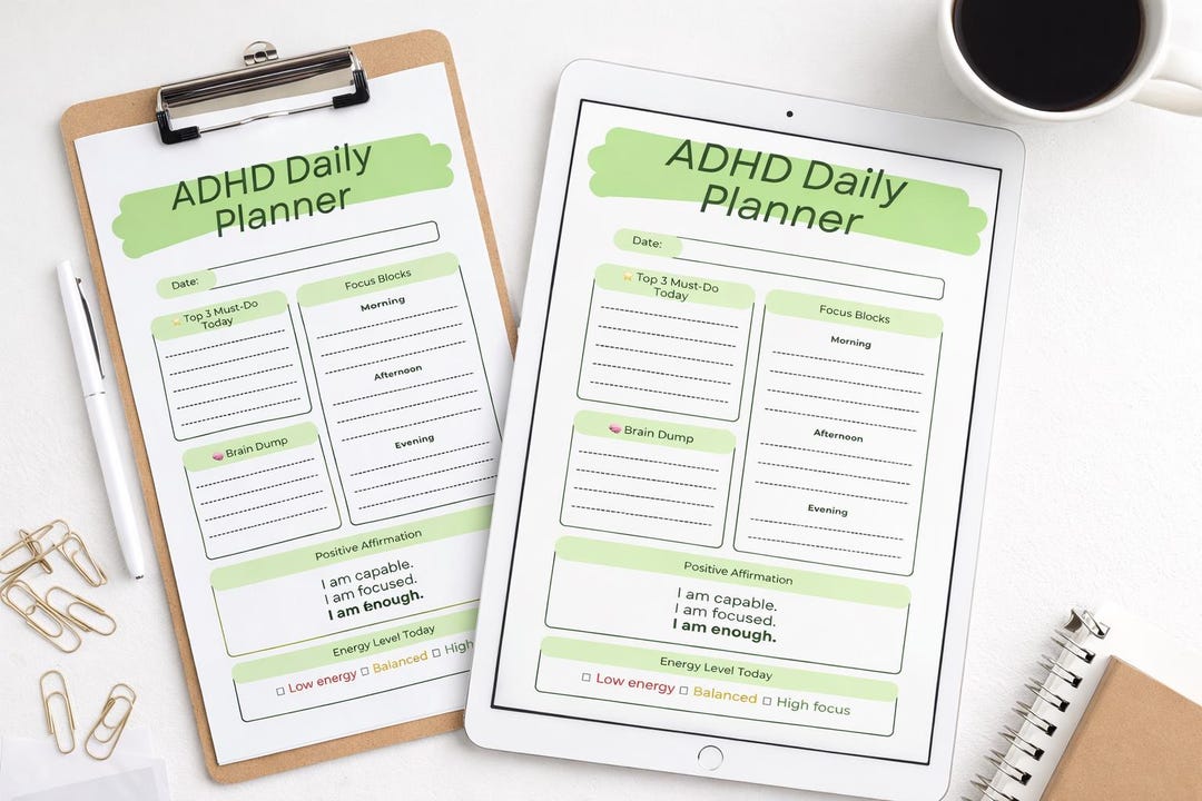 ADHD Daily Planner Printable – Designed to Reduce Overwhelm - Etsy