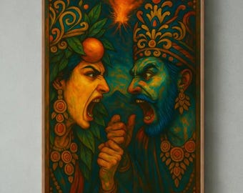 Póster de pareja discutiendo, arte emotivo, pintura dramática, decoración moderna, arte expresivo