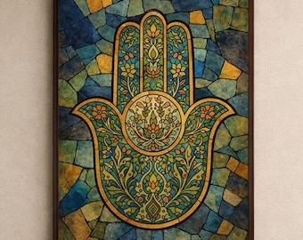 Póster de la Mano de Fátima, símbolo de protección Hamsa, lámina decorativa espiritual, arte esotérico para el hogar.