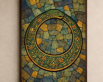 Póster de la Serpiente Ouroboros, Símbolo del Renacimiento Cíclico, Impresión sobre Energía y Transformación, Arte Esotérico