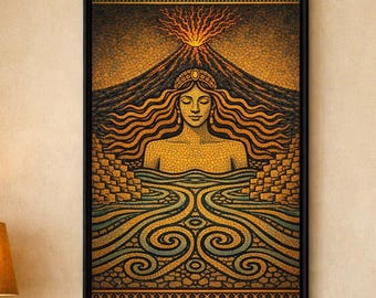 Estampa mitológica siciliana de Galatea, póster de la ninfa marina, arte mediterráneo.