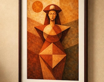 Tanit, diosa de Cartago, póster de la mitología fenicia, arte simbólico mediterráneo.
