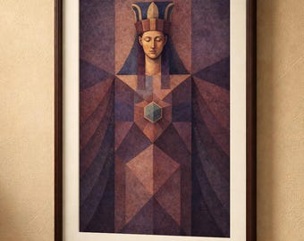 Ishtar, diosa mesopotámica, póster de mitología antigua, icono simbólico sagrado.