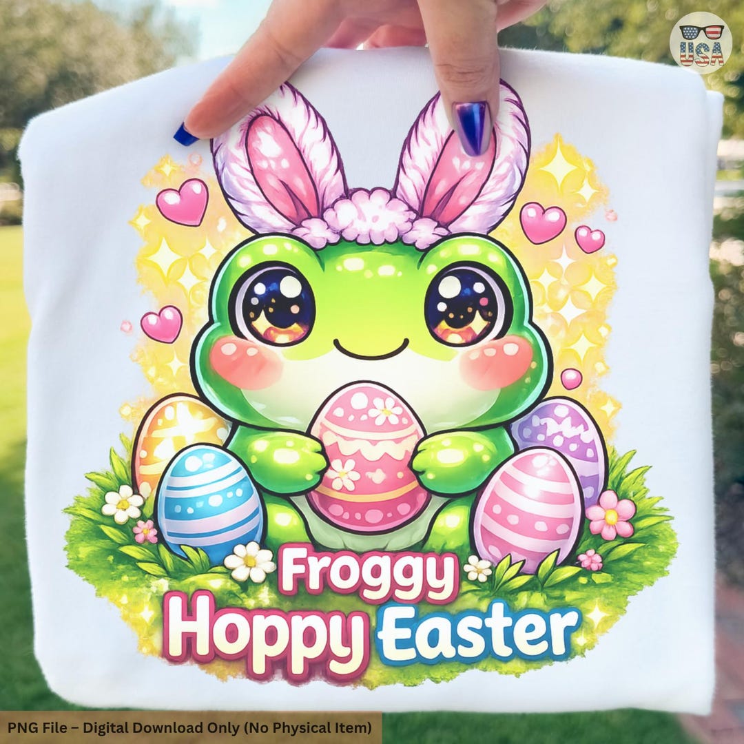 Kawaii Frog Easter PNG, Bunny Ears Clipart, Hoppy Easter Design ...