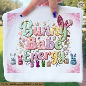 Bunny Babe Energy PNG, pastelowy brokatowy wzór sublimacji wielkanocnej (pobranie cyfrowe)