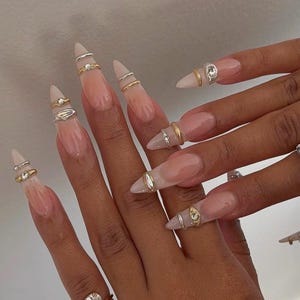 gold chrome 3d bangle Press-On Nails | Hand-Painted Custom Nails | Reusable Nail Set