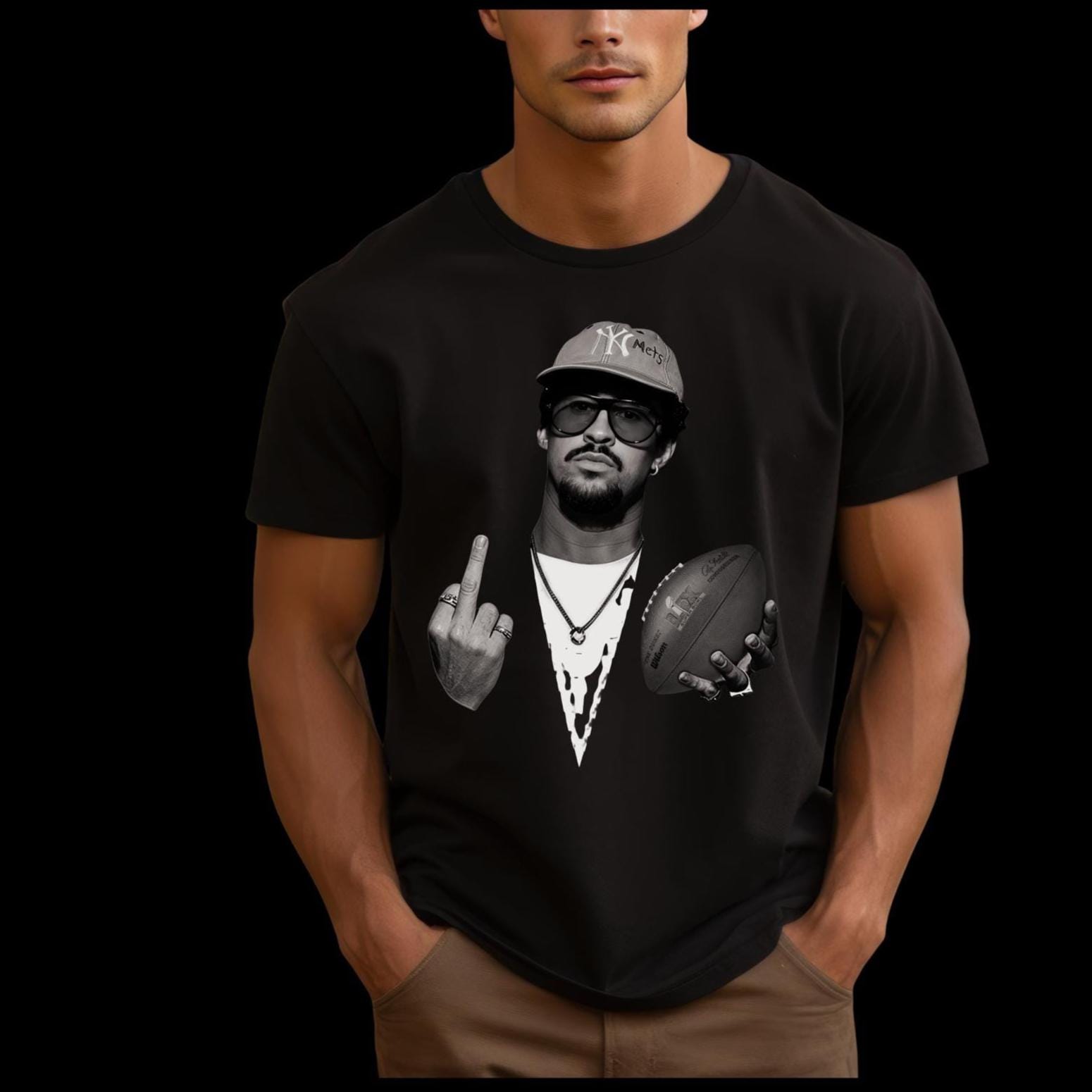 Bad Bunny Tee, Football, Unisex, All Sizes, Benito Bowl, Black and