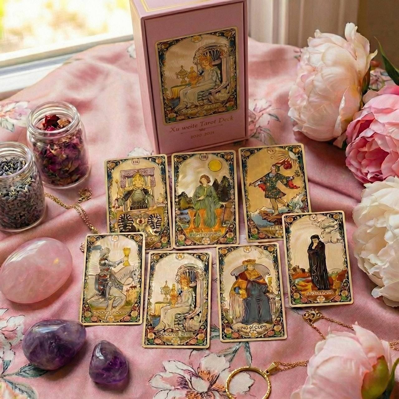 Pink Gold Foil Tarot Deck – Xu Weite Art Nouveau Divination Cards