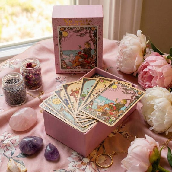 Pink Gold Foil Tarot Deck – Xu Weite Art Nouveau Divination Cards