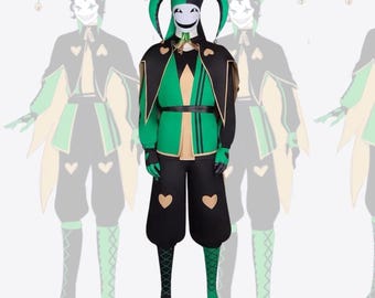 The Freak Circus Harlequin Cosplay Costume, Green Black Jester Outfit, Anime Game Cosplay, Halloween Convention Costume