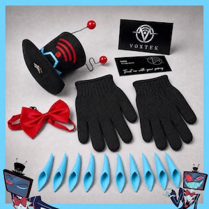 Hazbin Hotel Vox Klauwen Nagels Handschoenen Boog Visitekaartje, Vox Cosplay Accessoires Set, Anime Halloween Cosplay Kostuum Props