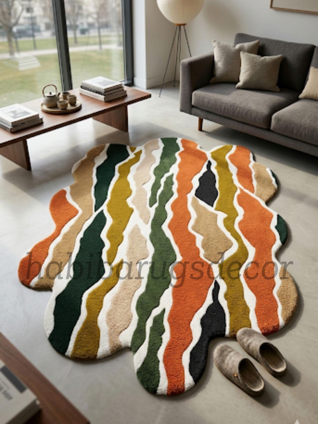 Irregular Abstract Wool Rug – Hand-tufted Organic Modern Carpet ...