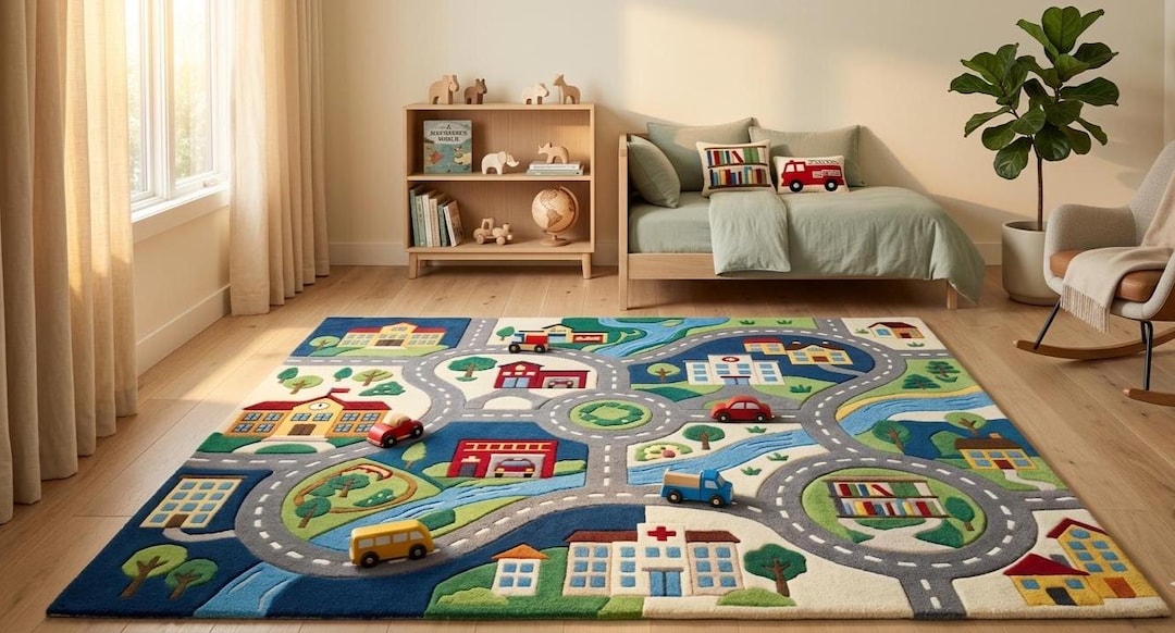 Kids City Road Play Rug 4x6, 5x7, 6x9 Educational Playroom Carpet ...