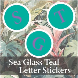 Sea Glass Teal Letter Stickers, Modern Alphabet Glossy Paper Stickers A-Z, Small Stickers for Phone Case and Laptop