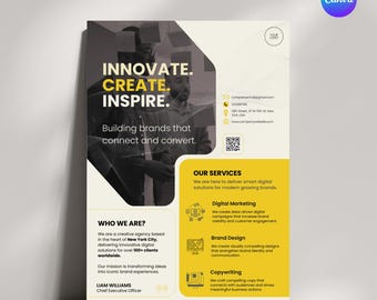 Business Flyer Template Canva | Corporate One Pager A4 Editable | Digital Marketing Flyer