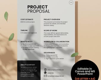 Minimal Project Proposal Template | One Page Business Design | Client Onboarding | Canva & PowerPoint Editable