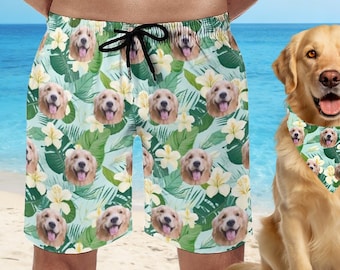 Aangepast gezicht Hawaiiaanse zwembroek Gepersonaliseerde strandshort heren Cadeau voor hem Echtgenoot Vriendje Strandkleding Tropische vakantie zwembadfeest