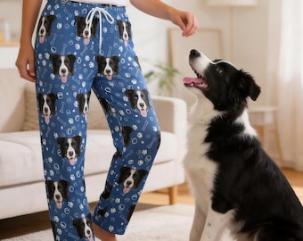 Personalized Pet Face Pajama Pants, Custom Dog Photo Sleepwear, Pet Lover Gift