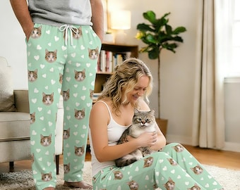 Spersonalizowane spodnie piżamowe z wizerunkiem zwierzaka, spersonalizowane spodnie piżamowe z twarzą, prezent dla miłośnika psów