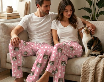 Pantalón de pijama personalizado con foto de mascota, pantalón de pijama con cara de perro personalizada, pijama con retrato de perro y gato, ropa de estar por casa con cara divertida, regalo para amantes de las mascotas.