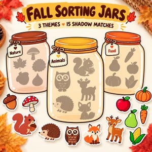 Fall Shadow Sorting Jars Printable, Autumn Shadow Matching Game for Preschool, Instant Download