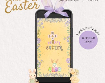 Animated Easter Video Greeting Card, Self-Editable Canva Digital E-Card Template