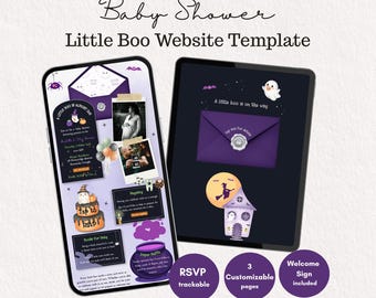 Little Boo Halloween Baby Shower Website Template with RSVP, Spooky Cute Invitation, Ghost Baby Shower with Welcome Sign, Canva Editable