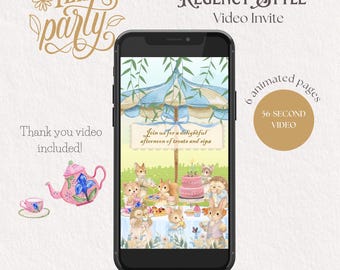 Children’s Regency Tea Party Birthday Invitation Video, Kids High Tea Par-Tea Digital Invite, Thank You Video Included