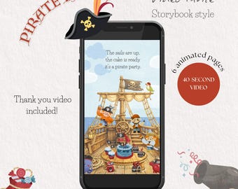 Pirate Birthday Invitation Video, Storybook Style Animated Pirate Party Invite for Kids + Thank You Video Included