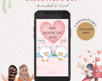 Galentine’s Day Animated E-Card, Galentine's Day Digital Card, Editable Galentine's Card, Galentine's Greeting Card Video, Best friend Card
