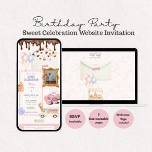 Sweet Shop Birthday Invitation Website, Candy Party Invite Template with RSVP, Pastel Dessert Invitation, Welcome Sign Included